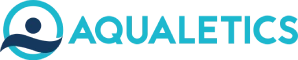 Aqualetics Logo, blaues Icon, Wellenlinien, sportlich